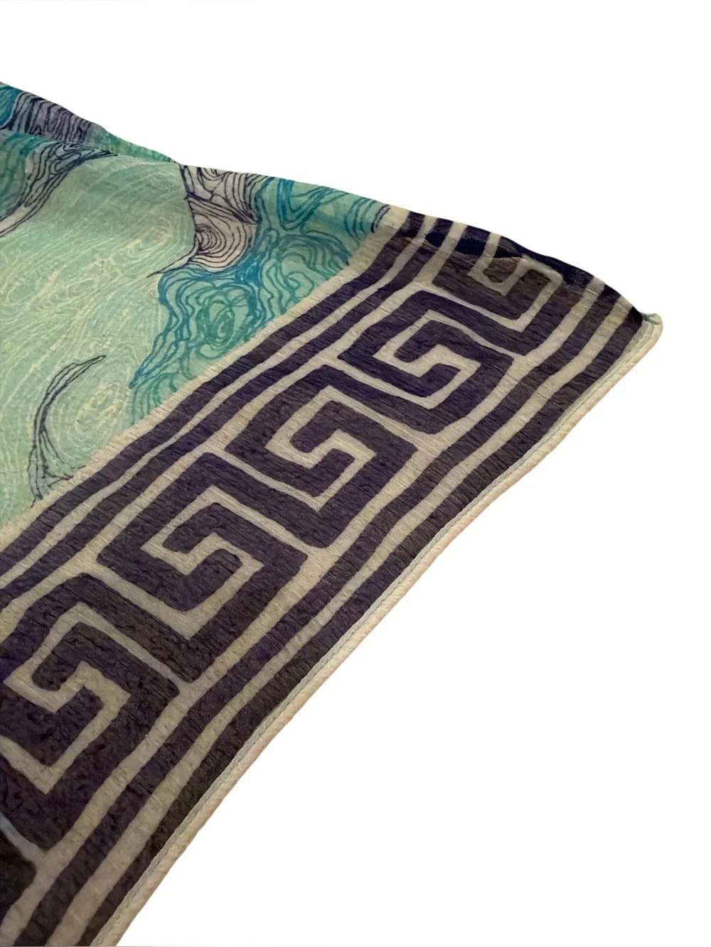 H&M Blue Teal Sheer Sarong Scarf Greek Key Beach Cover Up 4x6